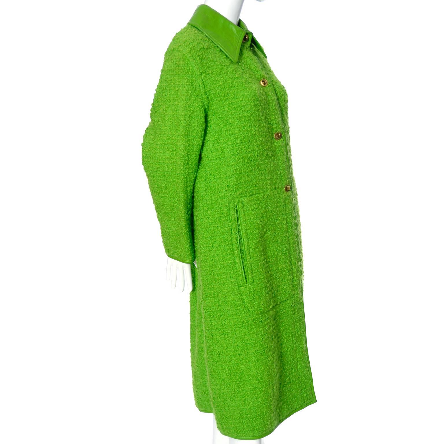 Sills Bonnie Cashin Vintage Coat Green Boucle Leather Trim Toggle  In Excellent Condition In Portland, OR