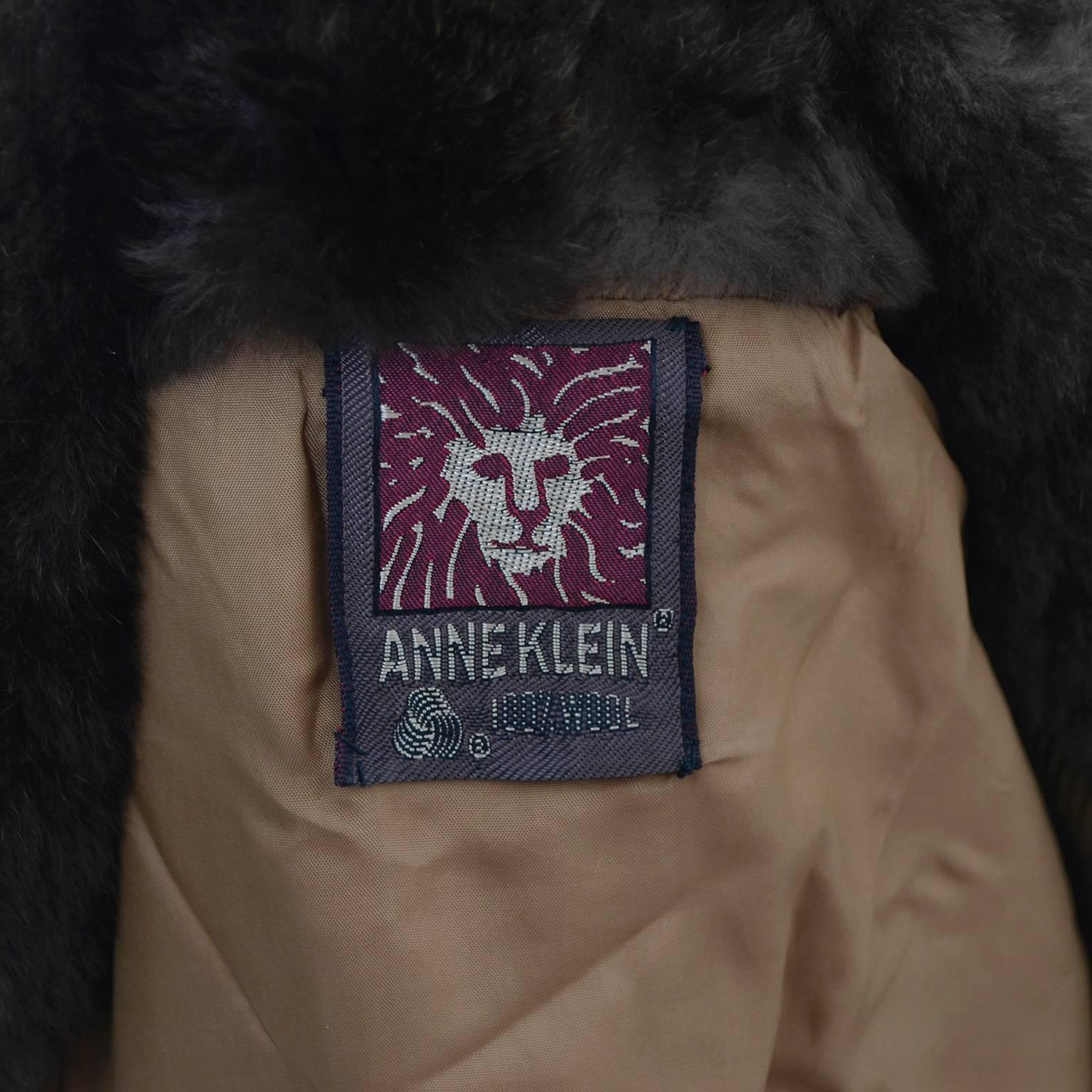 Anne Klein Vintage Coat Early 1970s Bomber Eisenhower Jacket Sheared Fur Collar 1