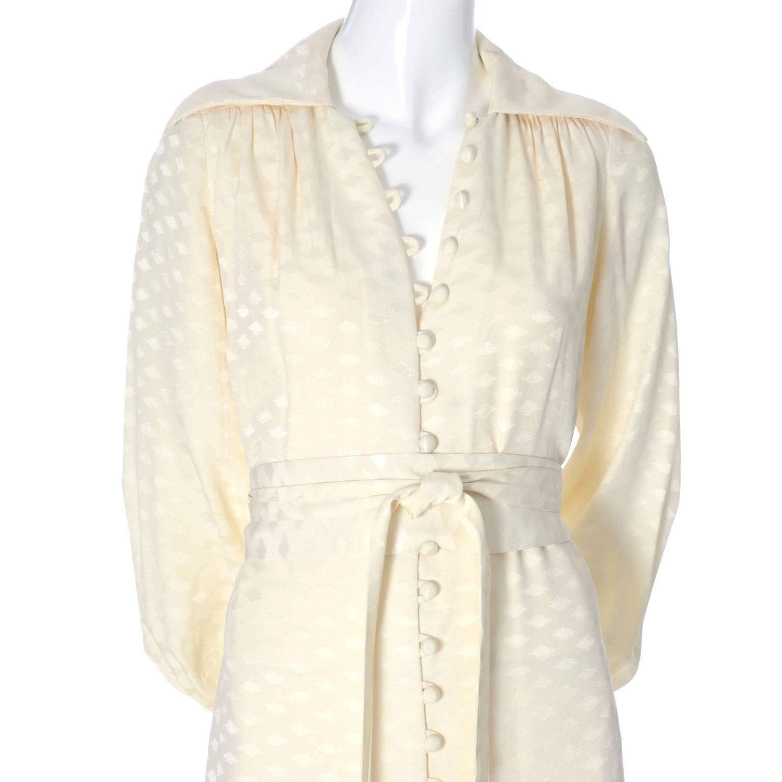 1970s Estevez Ivory 1970s Vintage Dress Button Front Maxi w/ Obi Style Belt In Excellent Condition In Portland, OR