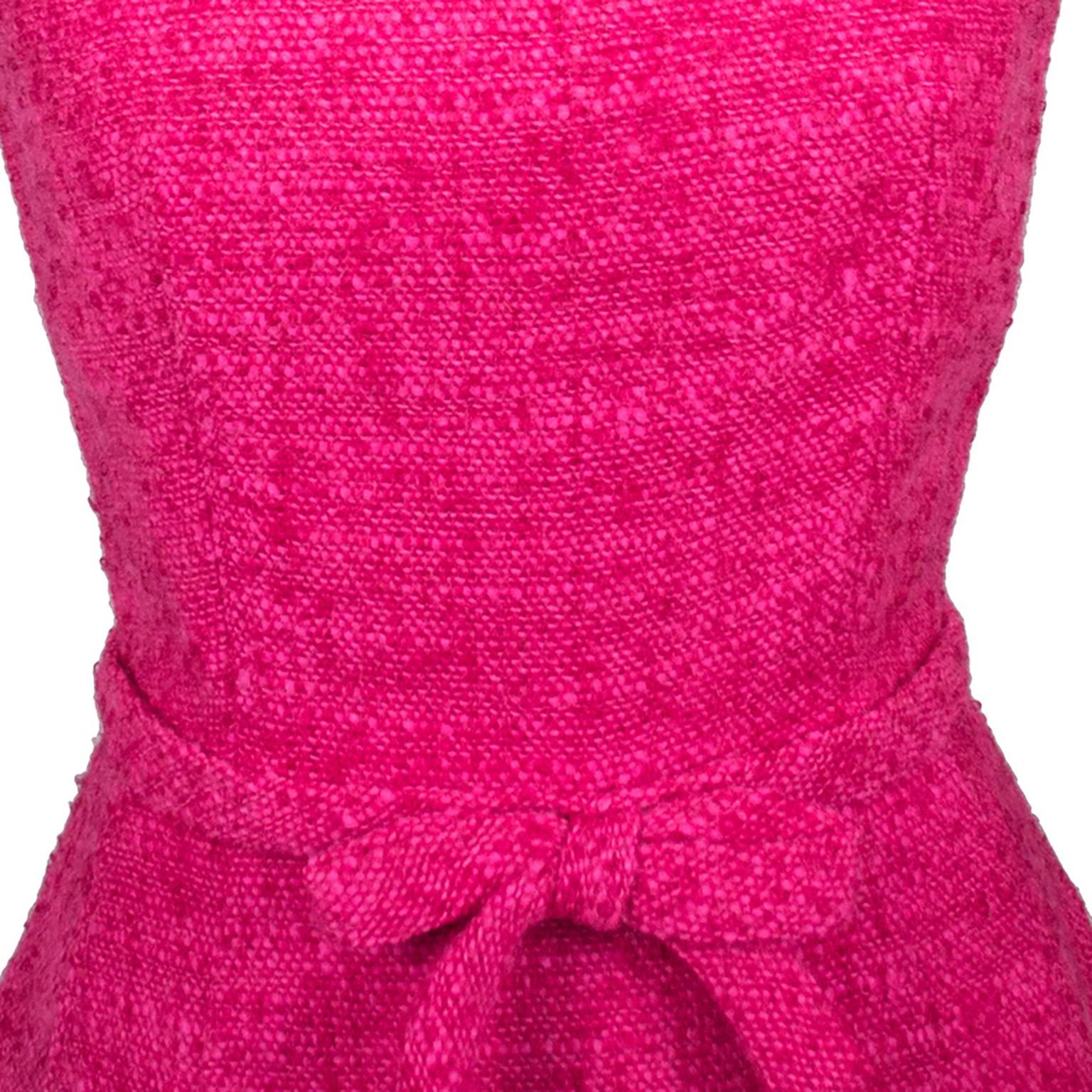 Lanz Original Vintage Dress 1960s Hot Pink Tweed Sleeveless Fringe In Excellent Condition For Sale In Portland, OR