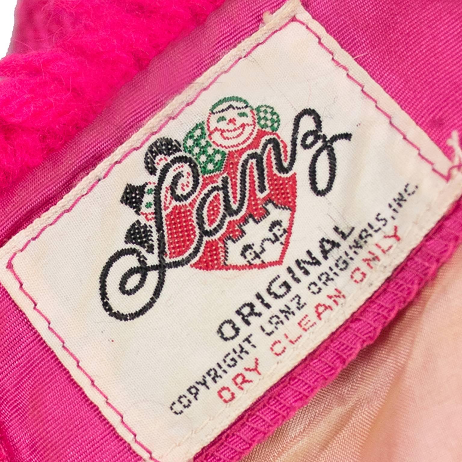 Lanz - Robe vintage d'origine en tweed rose vif sans manches à franges, années 1960 en vente 1