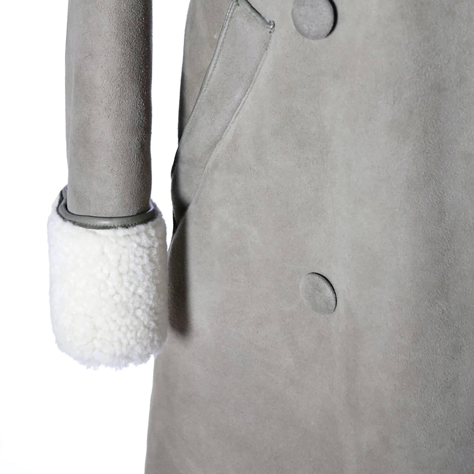 Sheep Skin Vintage Pea Coat 1960s Morlands Glastonbury England Sheepskin Suede In Excellent Condition In Portland, OR