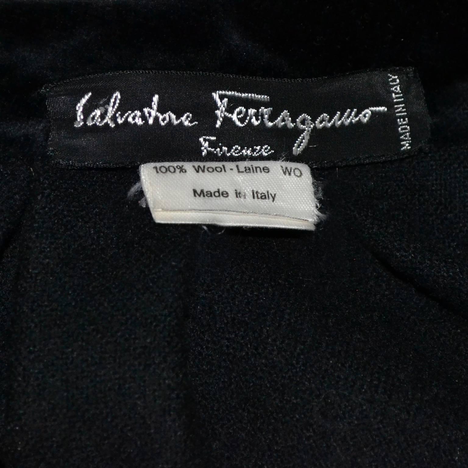 Salvatore Ferragamo Vintage Black Wool Velvet Cape Italy 1