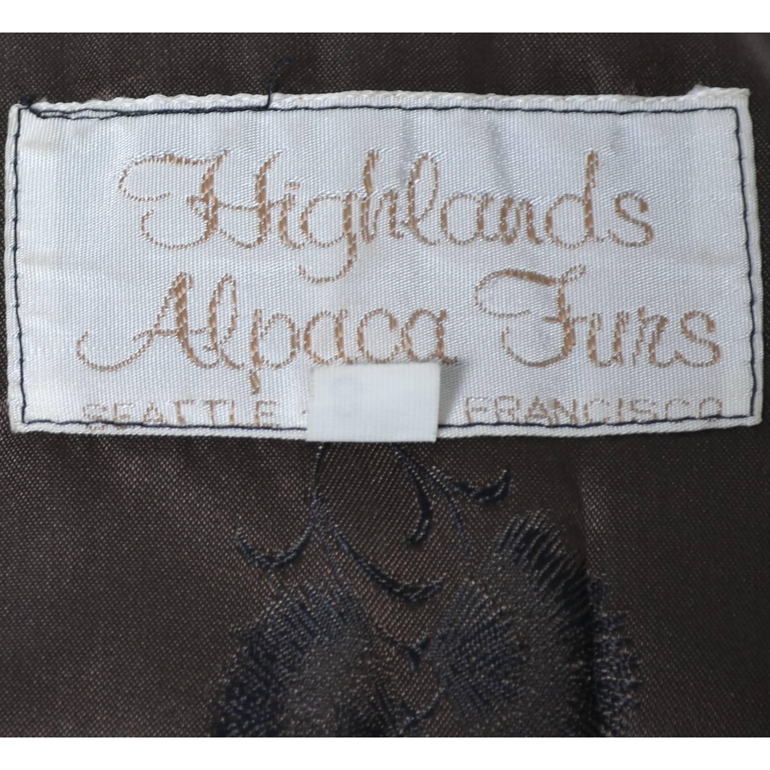 Vintage 1970s Alpaca Fur Vest Highlands Alpaca Furs Lined 1