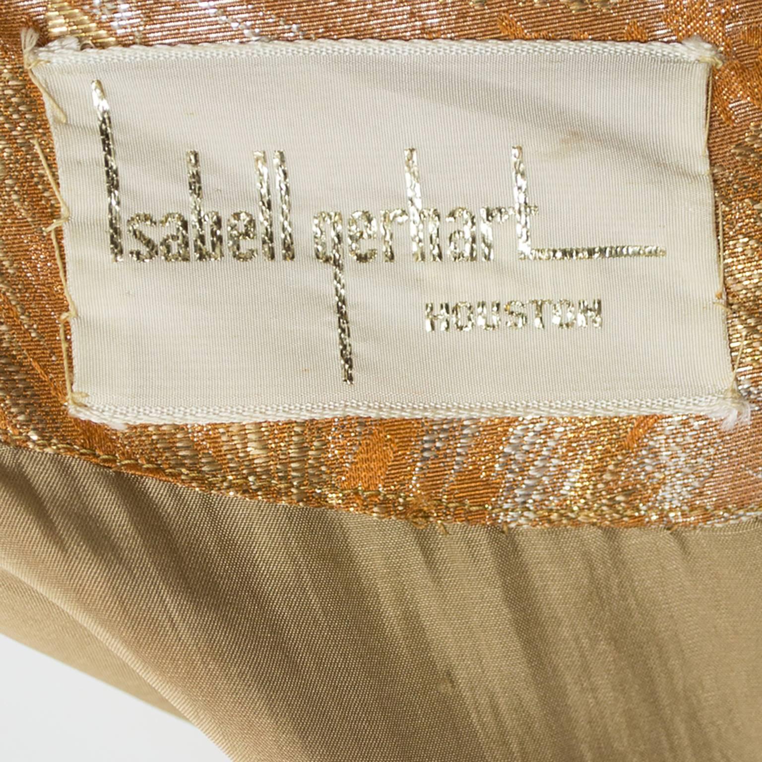 1950s William Pearson Vintage Dress Floral Metallic Gold Lame Brocade Full Skirt In Excellent Condition In Portland, OR