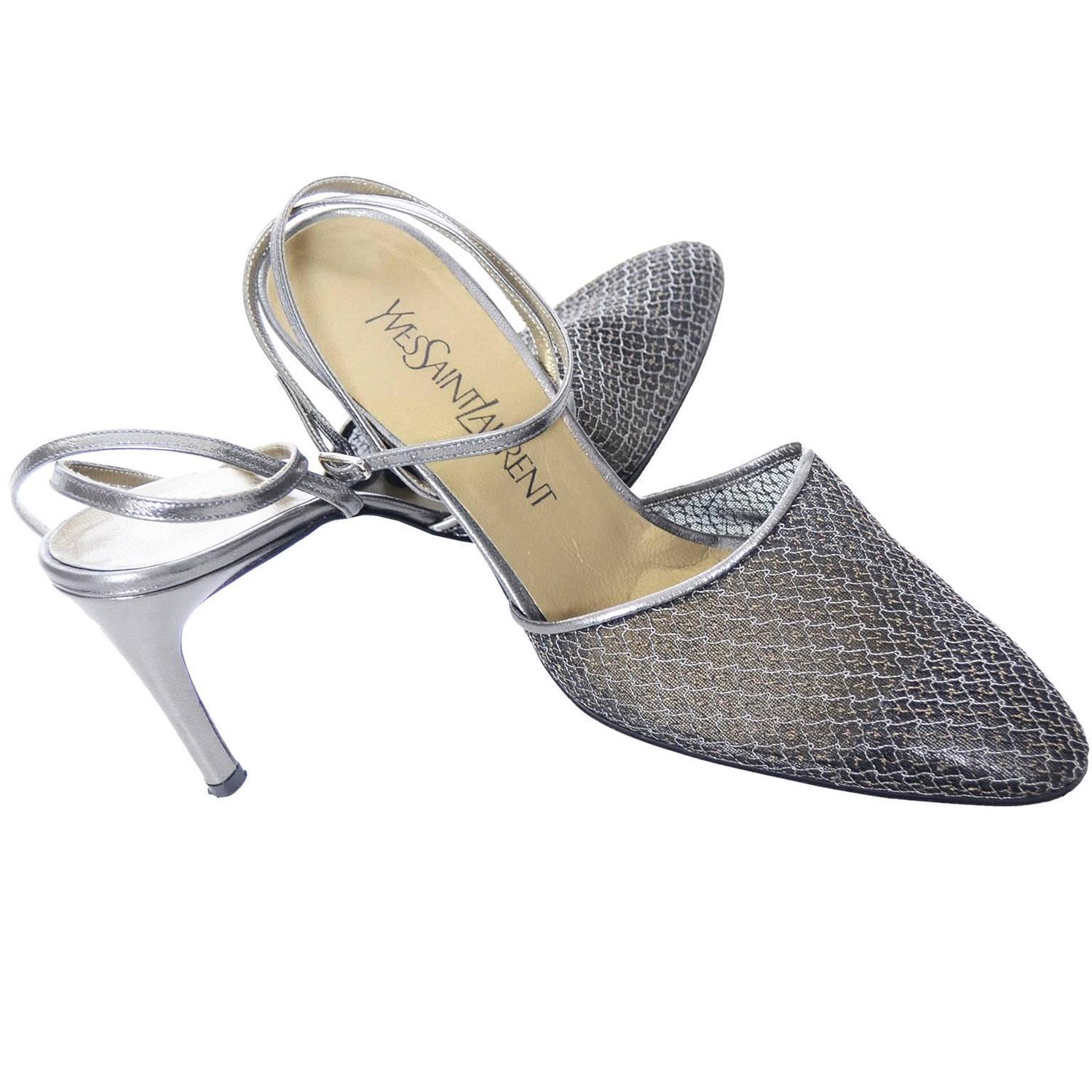 YSL Pewter Mesh Ankle Strap Yves Saint Laurent Shoes Heels 7.5 at 1stdibs