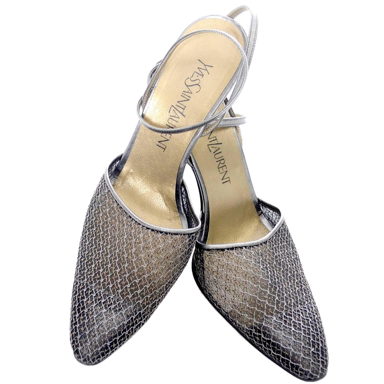 YSL Pewter Mesh Ankle Strap Yves Saint Laurent Shoes Heels 7.5 at 1stdibs