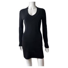 1990's Vintage Alaïa Bodycon Black Mini Dress V Neck 
