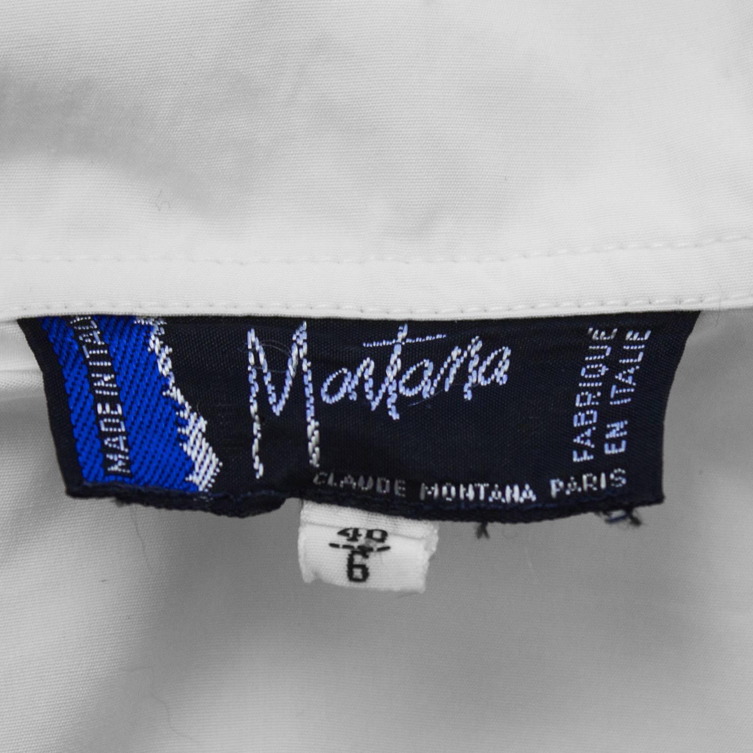 1980's Montana Weiß Gekürzte Krawattenbluse 1