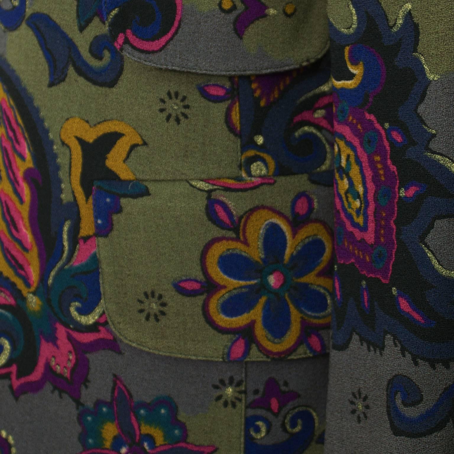 Women's 1980's Ungaro Khaki Floral Blazer For Sale