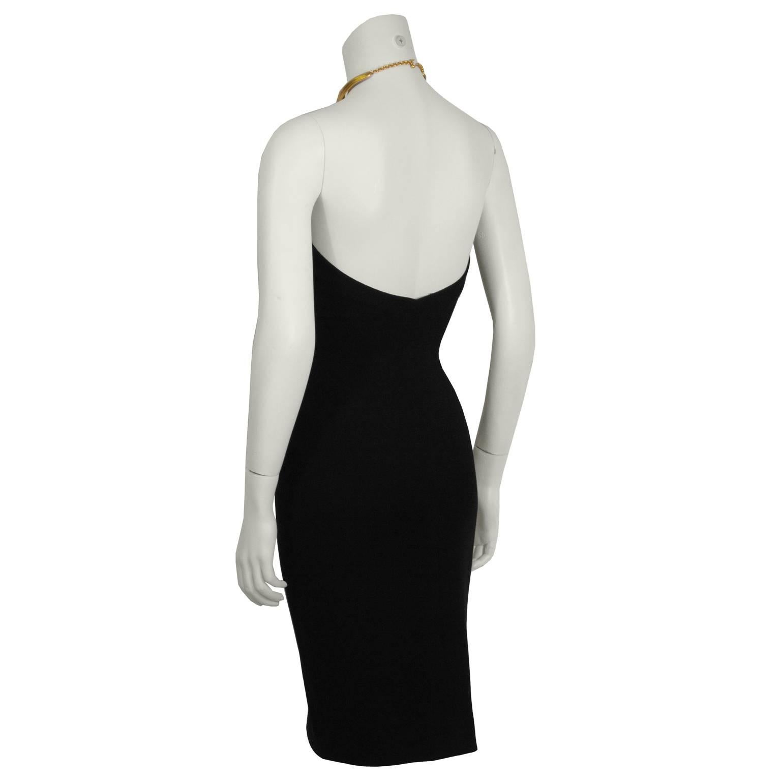Early 1990's Donna Karan Black Halter Dress with Gold Choker In Excellent Condition In Toronto, Ontario
