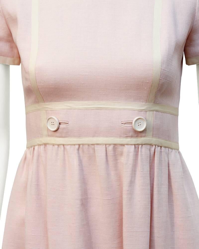 Beige 1960's Geoffrey Beene Pink Linen Dress