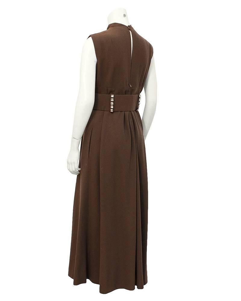 Black 1970's Pauline Trigere Brown Wool Crepe Maxi Dress