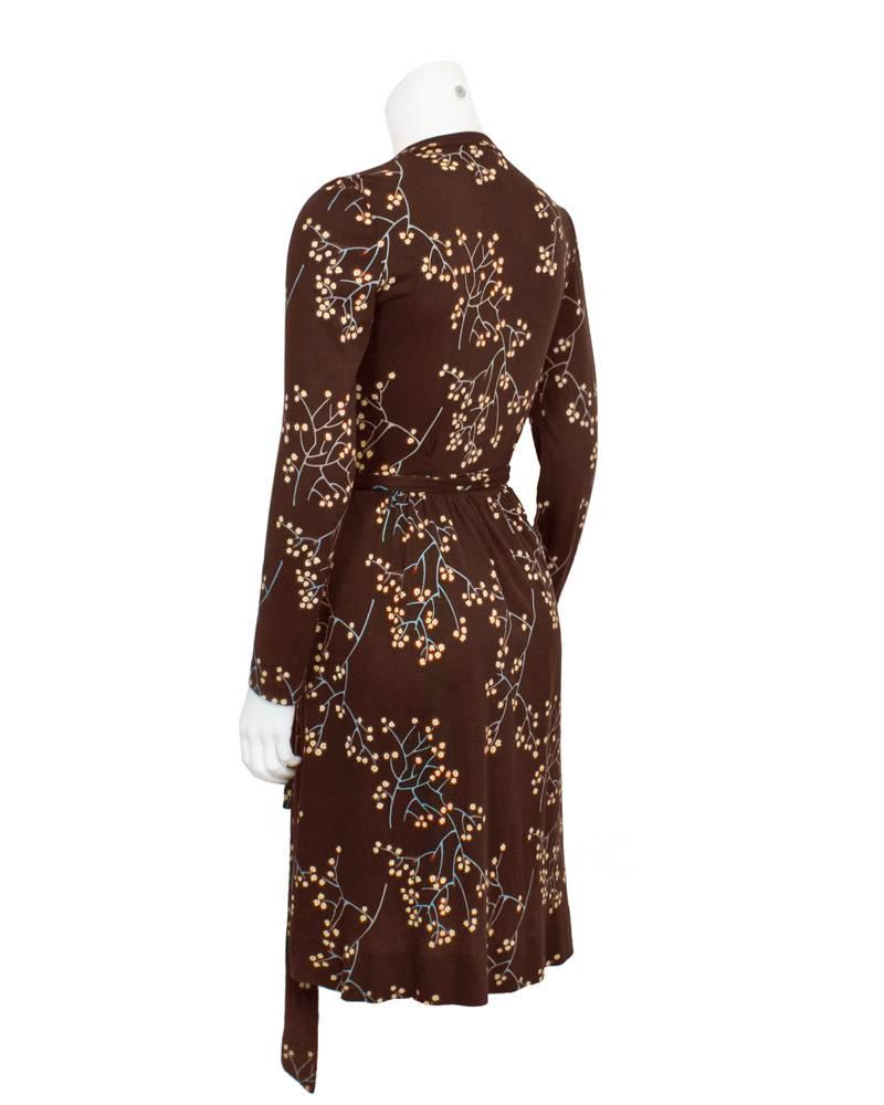 Noir Diane Von Furstenberg - Robe portefeuille à fleurs marron, années 1970