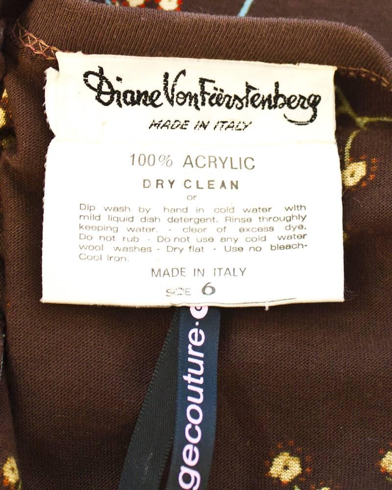 Diane Von Furstenberg - Robe portefeuille à fleurs marron, années 1970 Pour femmes 