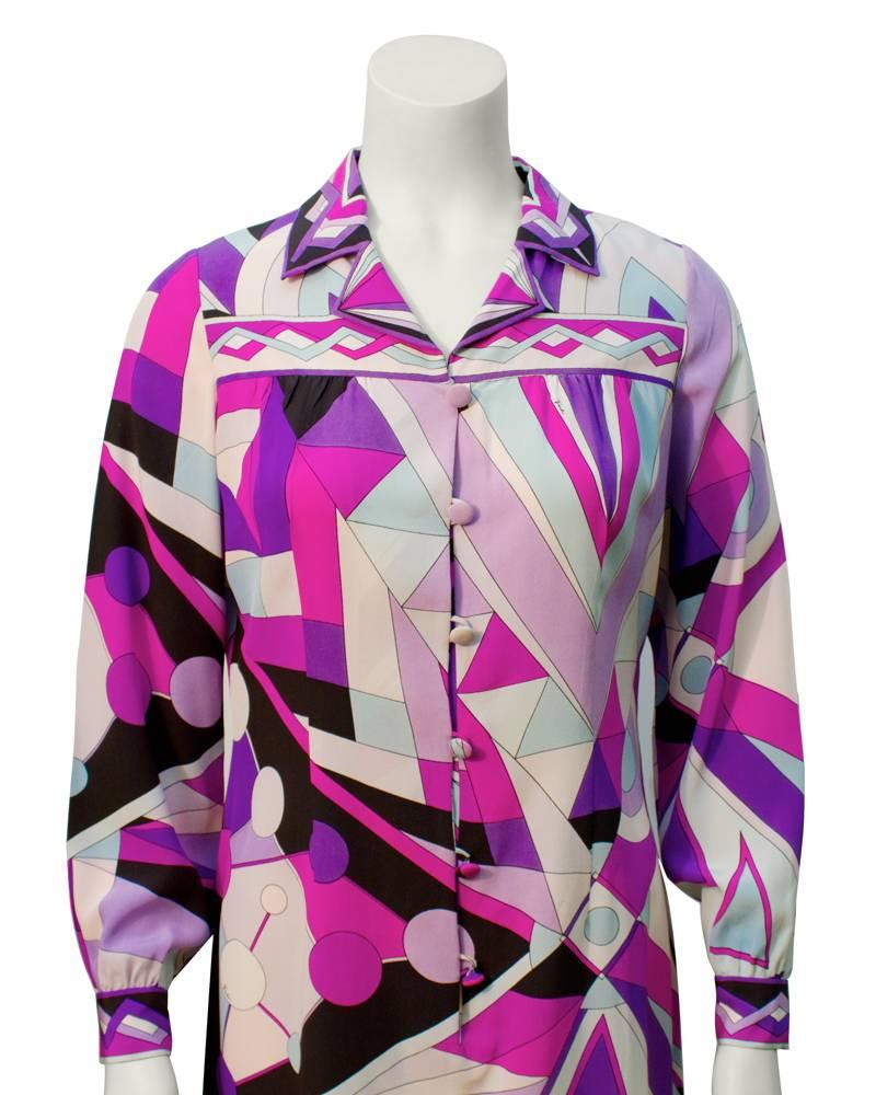 Gray 1970's Pucci Purple Silk Geometric Pattern Dress