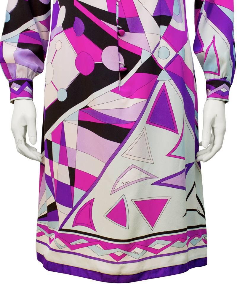 1970's Pucci Purple Silk Geometric Pattern Dress In Excellent Condition In Toronto, Ontario