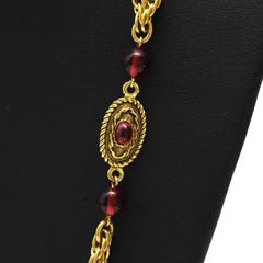 1982 Chanel Double Chain Necklace with Red Glass Beads