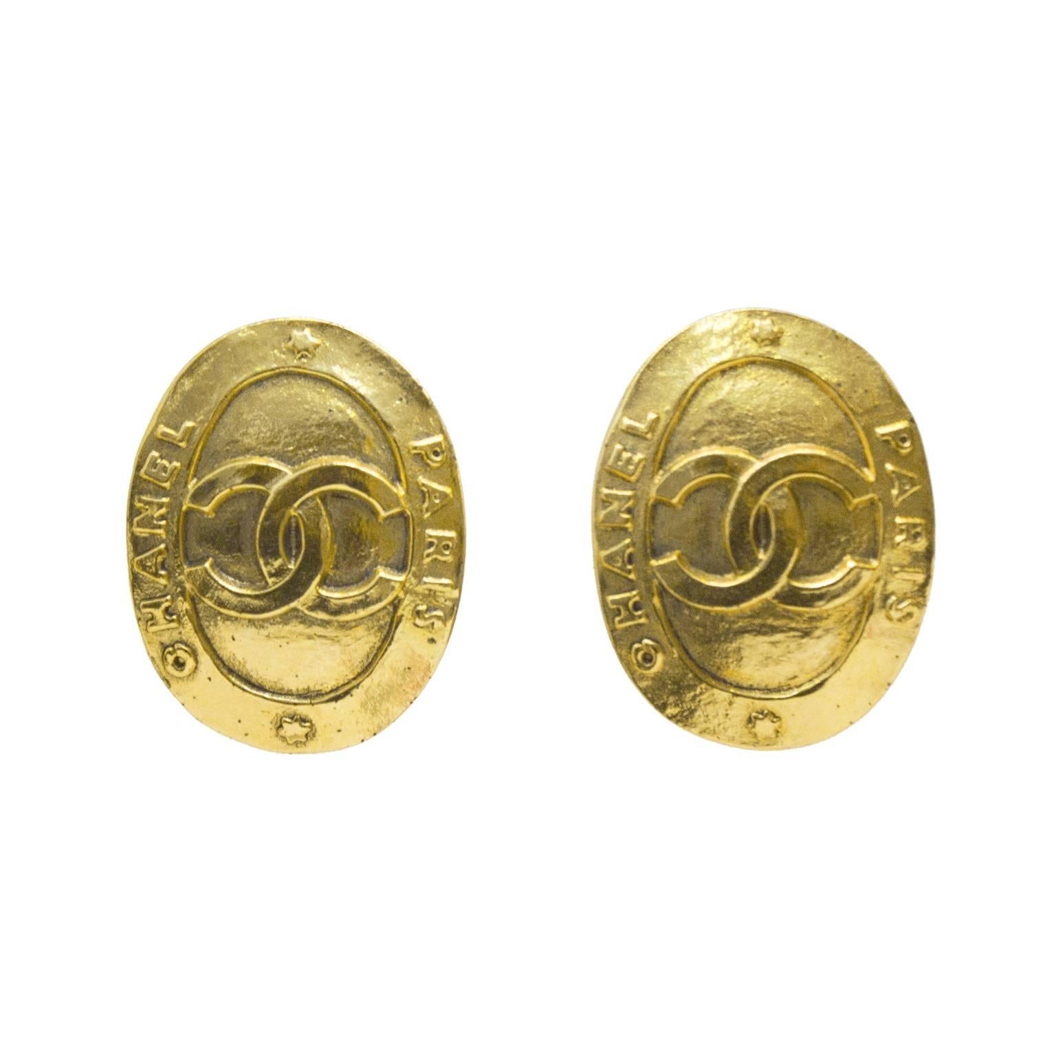 1991 Chanel Oval Shaped CC Earrings