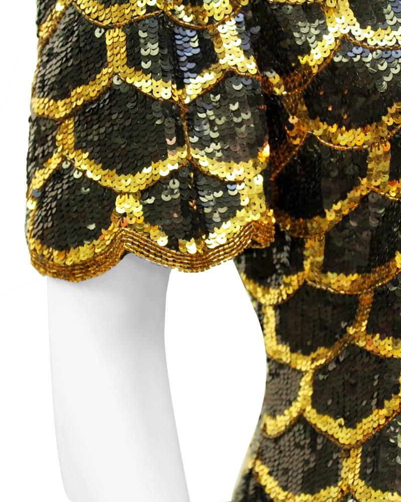 Women's 1970's Black and Gold Fishscale Sequin MIni Dress