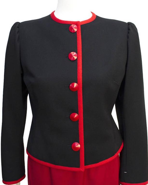 1980's Yves Saint Laurent YSL Red and Black Couture Label Suit