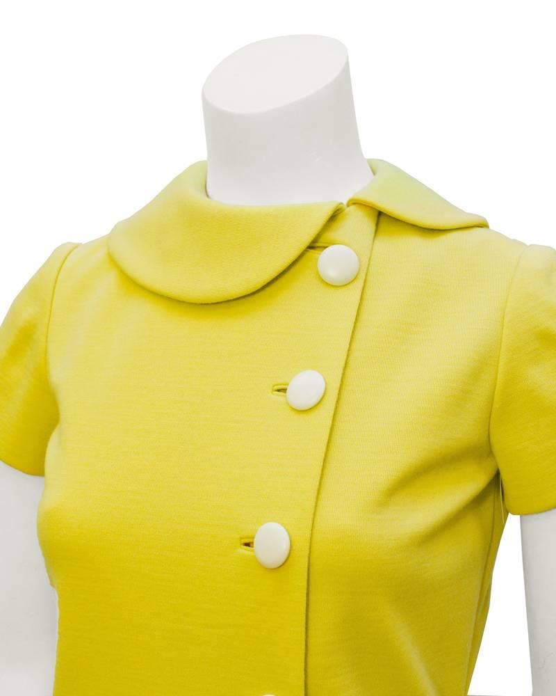 1960's Norell Yellow Knit Jersey Button Up Dress In Excellent Condition In Toronto, Ontario