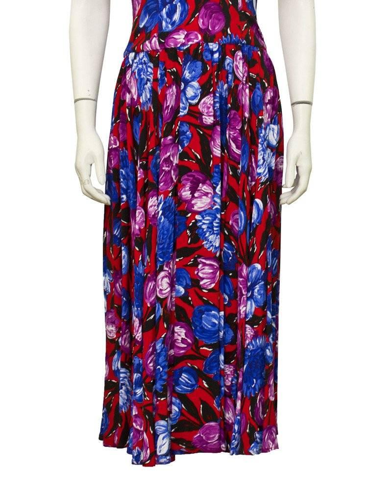 Purple 1980s Floral Summer Cocktail Dress