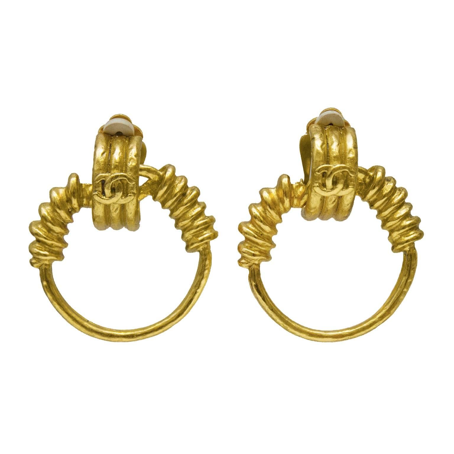 Spring 1994 Chanel Gold Clip Hoop Earrings
