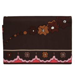 1960's Emilio Pucci Brown and Pink Printed Silk Clutch