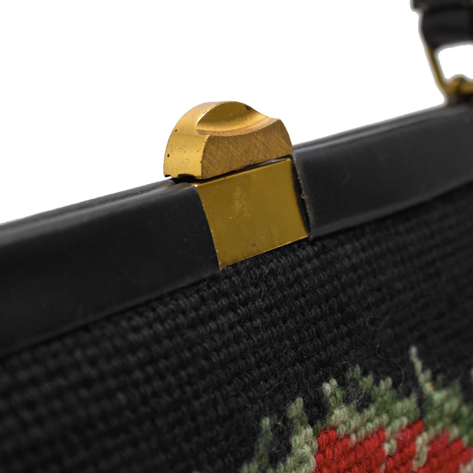 Women's 1950's Needlepoint Top Handle Lady Bag