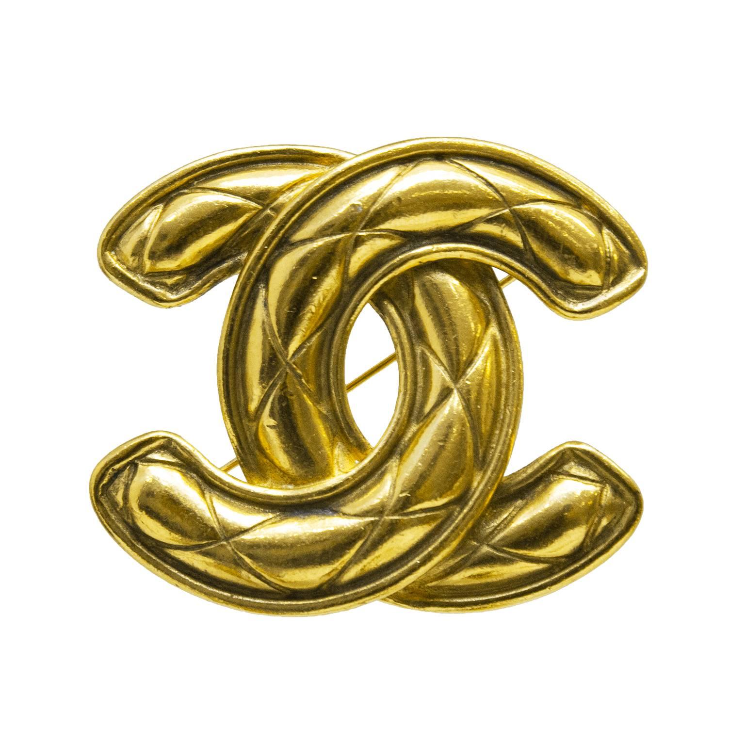 Circa 1990 Chanel Double CC Gold Plated Brooch