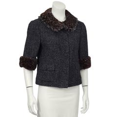 2005 Chanel Charcoal Jacket with Fur Trimmed Collar