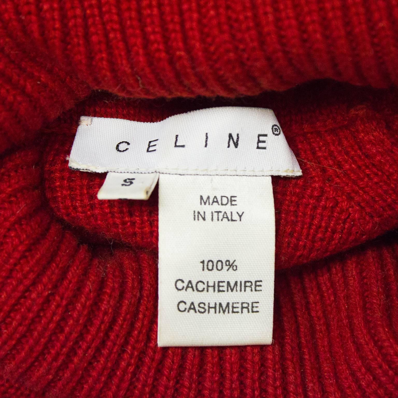 Women's or Men's 1990's Celine Cashmere Red and Black Turtleneck Sweater