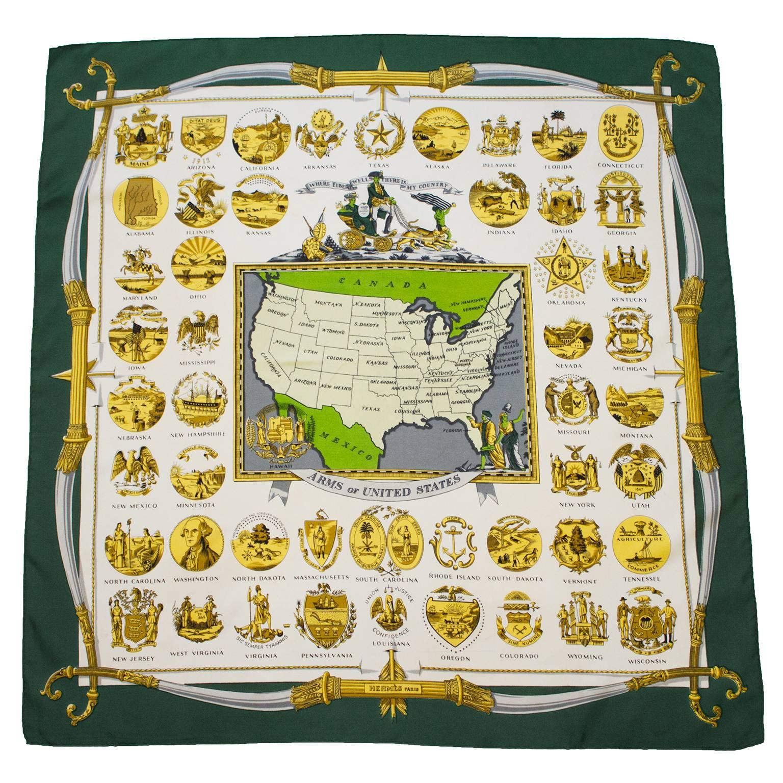 1978 Hermes Reissue Arms of the United States Silk Scarf