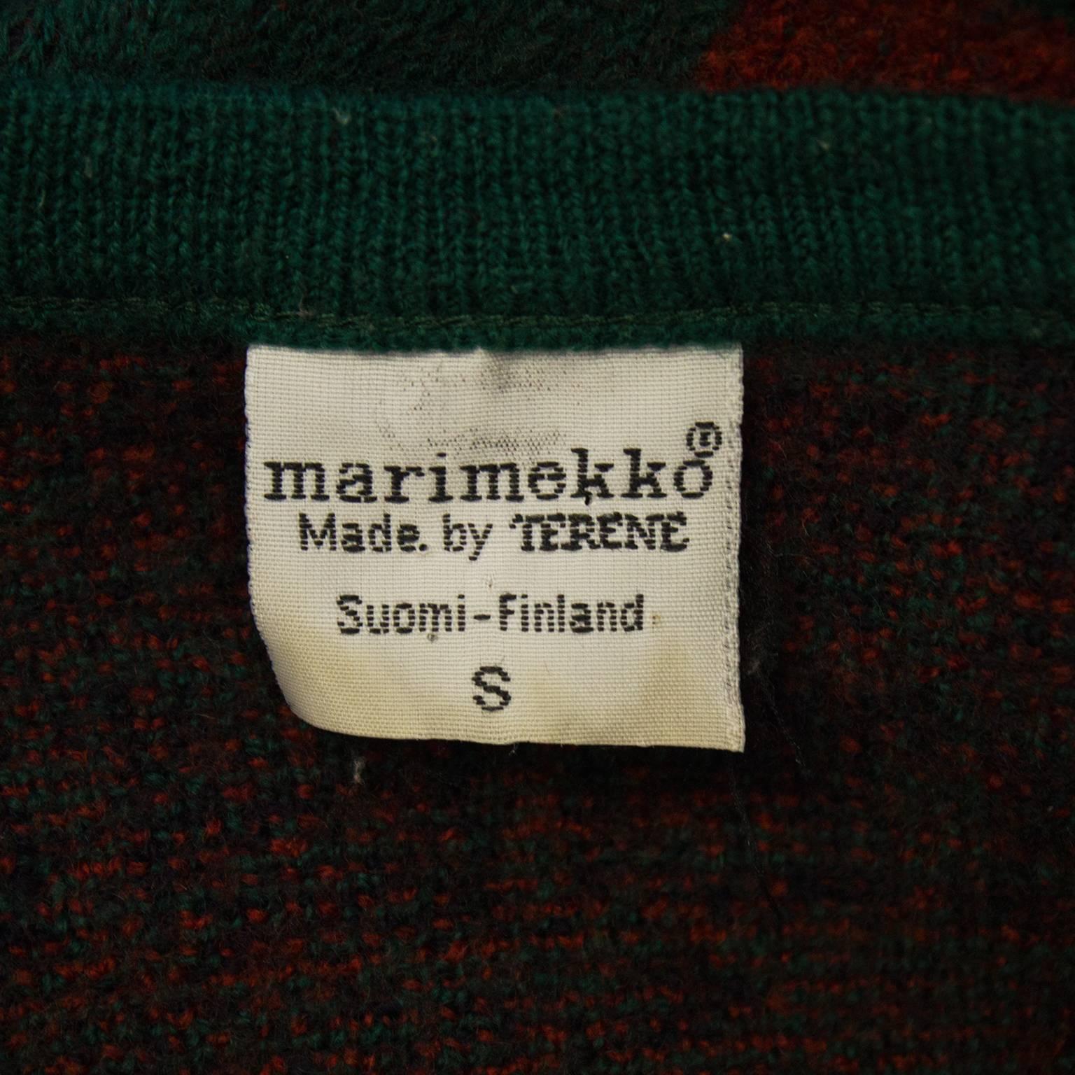 1980s Marimekko Green Knit Wool Tunic Sweater In Excellent Condition In Toronto, Ontario