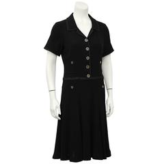 Vintage Early 1980's Anne Klein Black Jersey Shirtdress