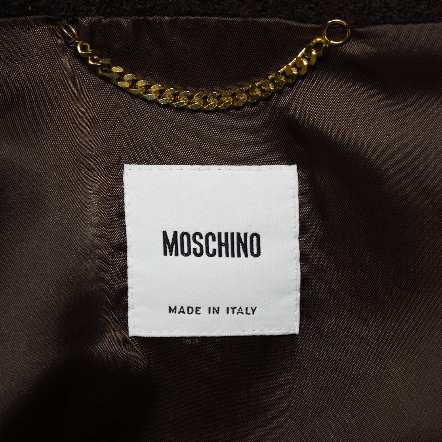 1990's Moschino Brown Wool and Velvet Skirt Suit In Excellent Condition For Sale In Toronto, Ontario