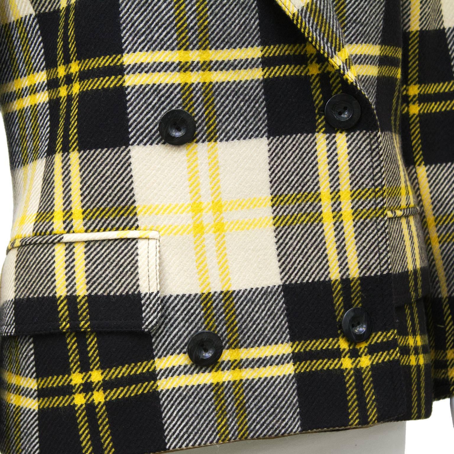 1990's Valentino Yellow Black and White Plaid Wool Blazer In Excellent Condition In Toronto, Ontario