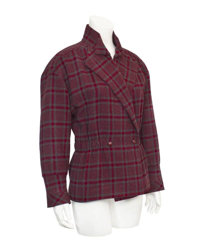 1980's Chloe Red and Grey Checked Peplum Jacket at 1stDibs