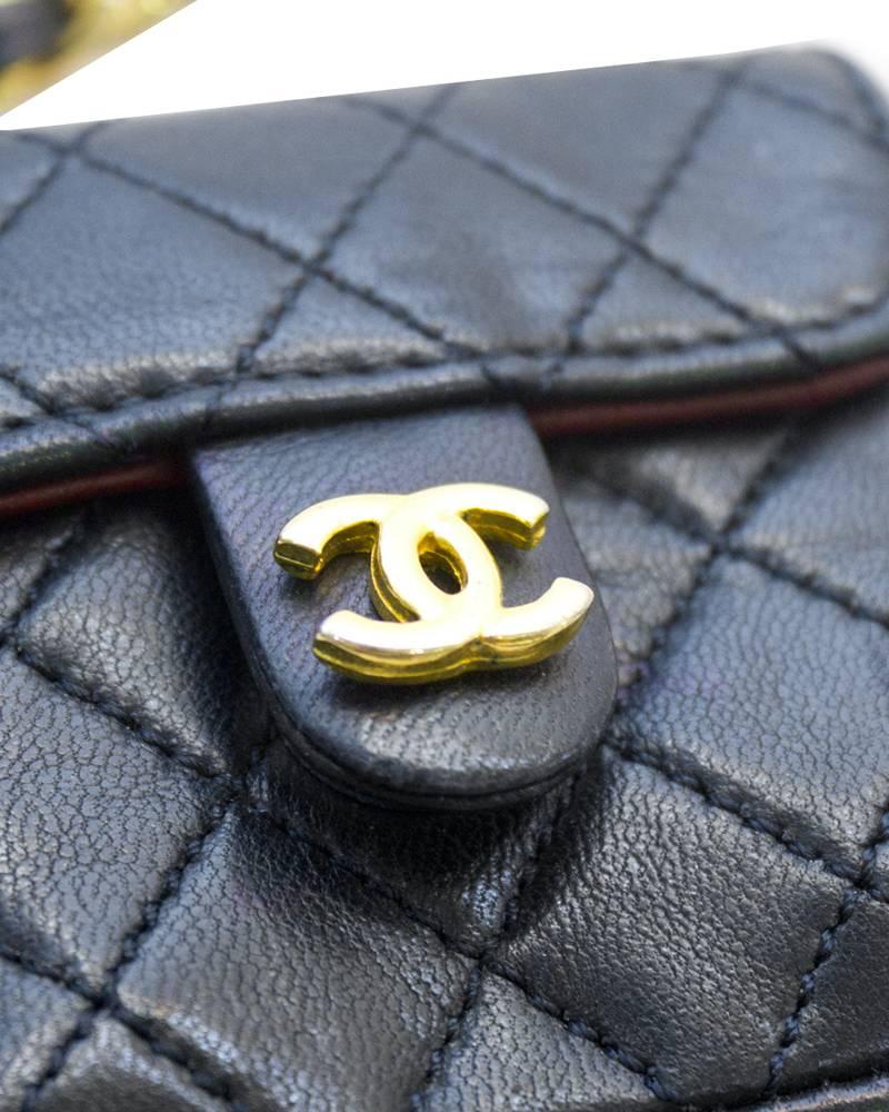 Black 1980's Chanel Navy Mini Quilted Bag