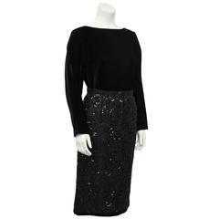 1980's Yves Saint Laurent Black Velvet Top & Lace Skirt Ensemble