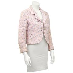 1994P Chanel Pastel Pink Multi-Color Boucle Cropped Jacket