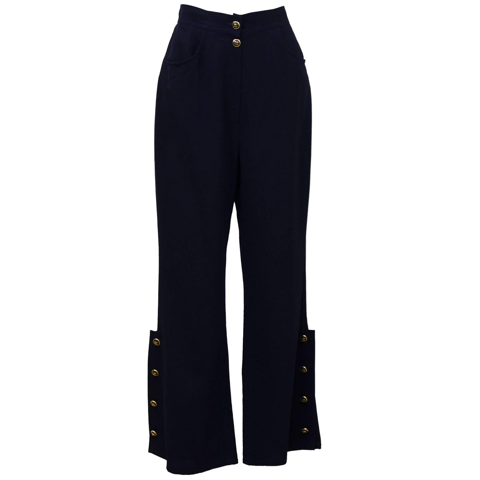 1998P Chanel Navy Blue Trousers with Gold Buttons 