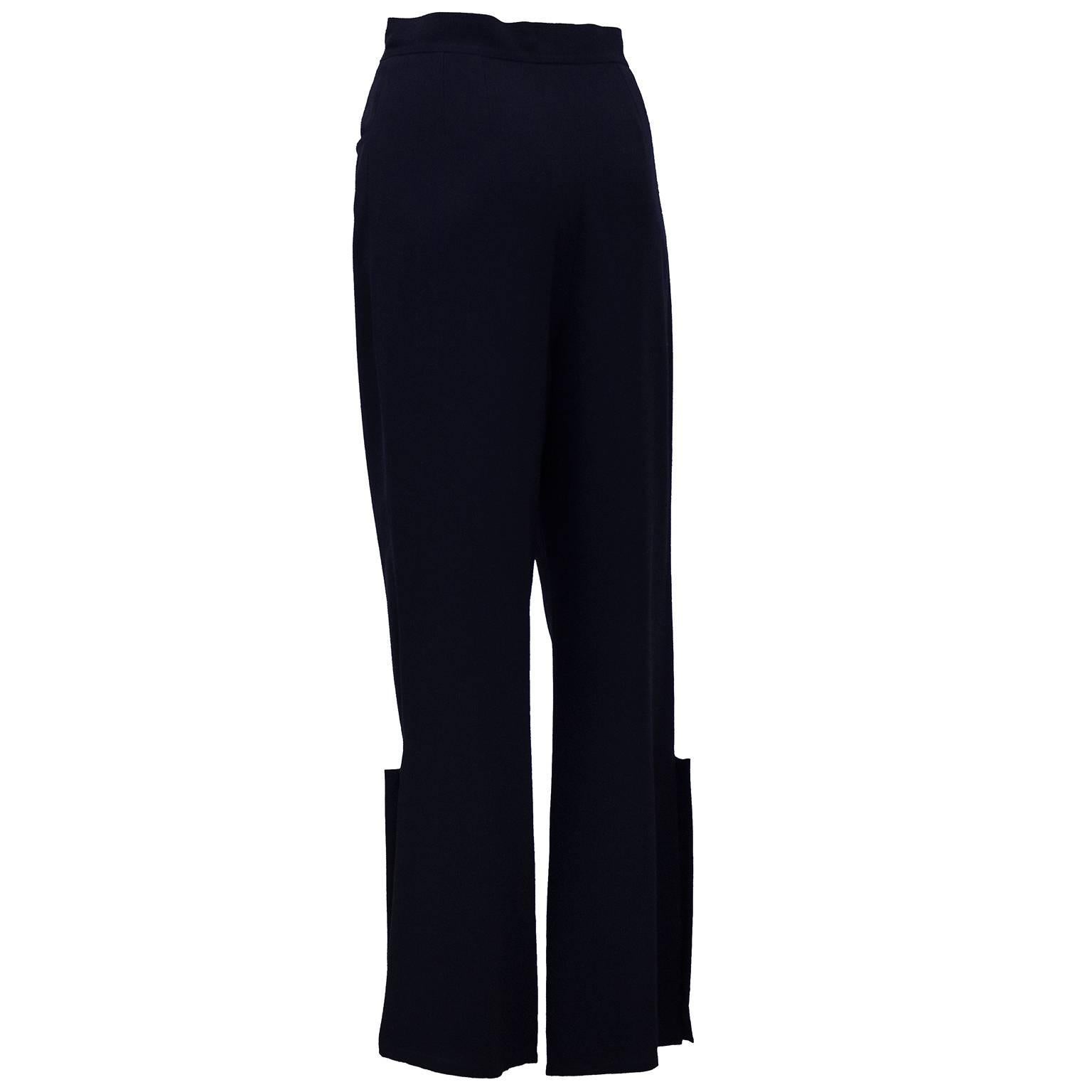 Black 1998P Chanel Navy Blue Trousers with Gold Buttons 