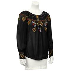 1940's Anonymous Black Hand Embroidered Smock Top