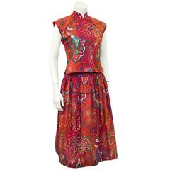 1970's Kenzo Paris Paisley Cotton Top and Skirt Ensemble