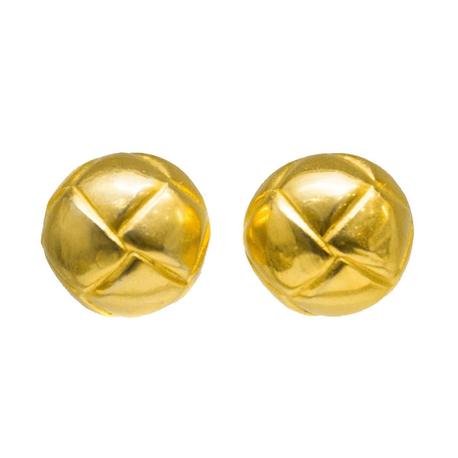 1980s Hermes Gold Quilted Clip On Earrings 