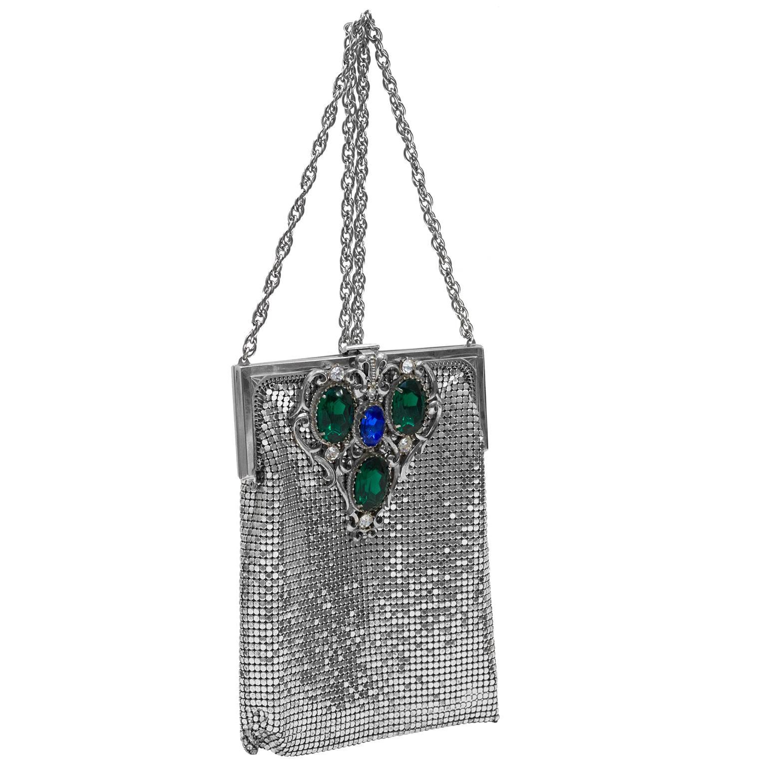 Elegant and glamorous 1940s silver metal mesh evening bag from Whiting and Davis. Beautiful 17