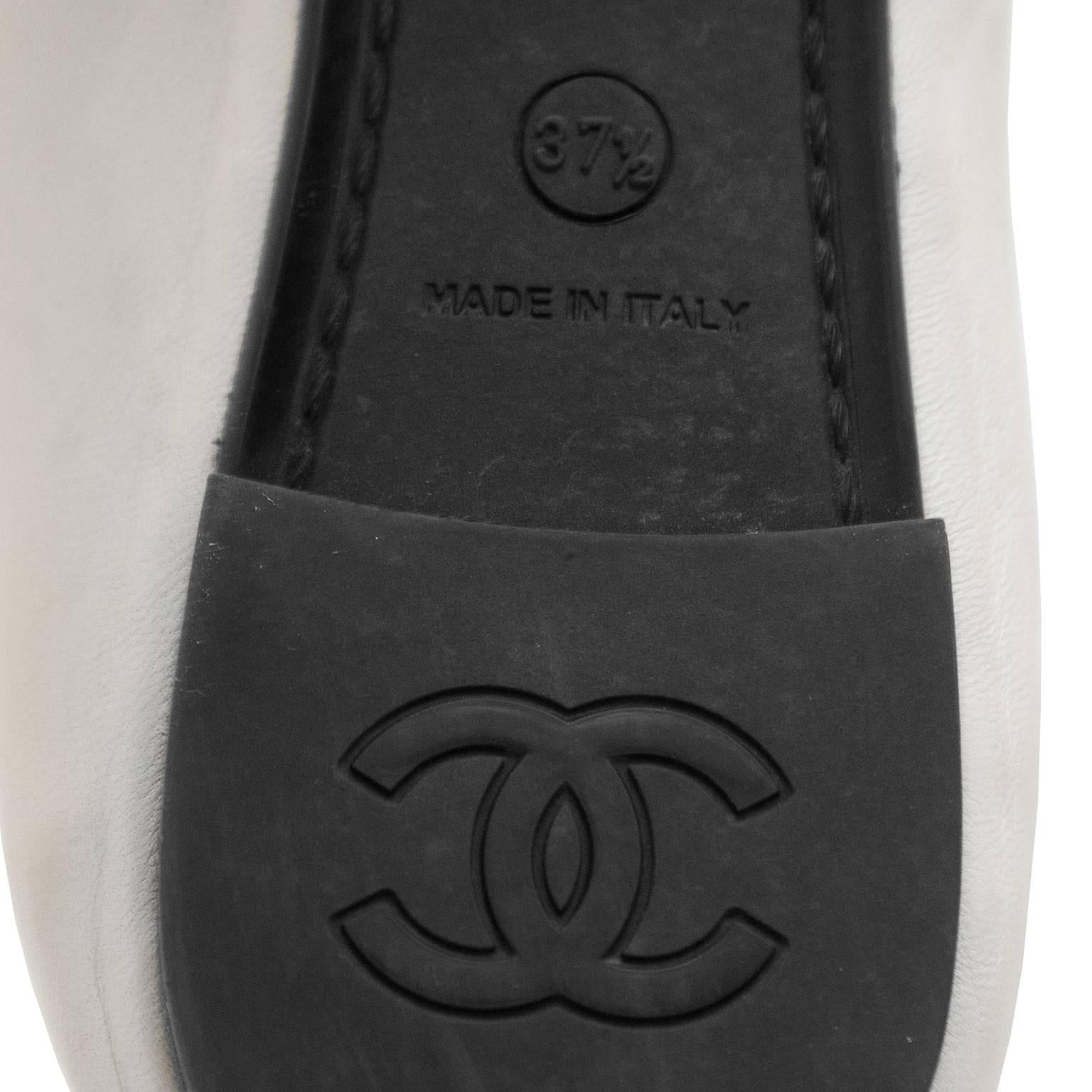 White 2000's Chanel Cream and Black Cap Toe Mary Jane Flats 
