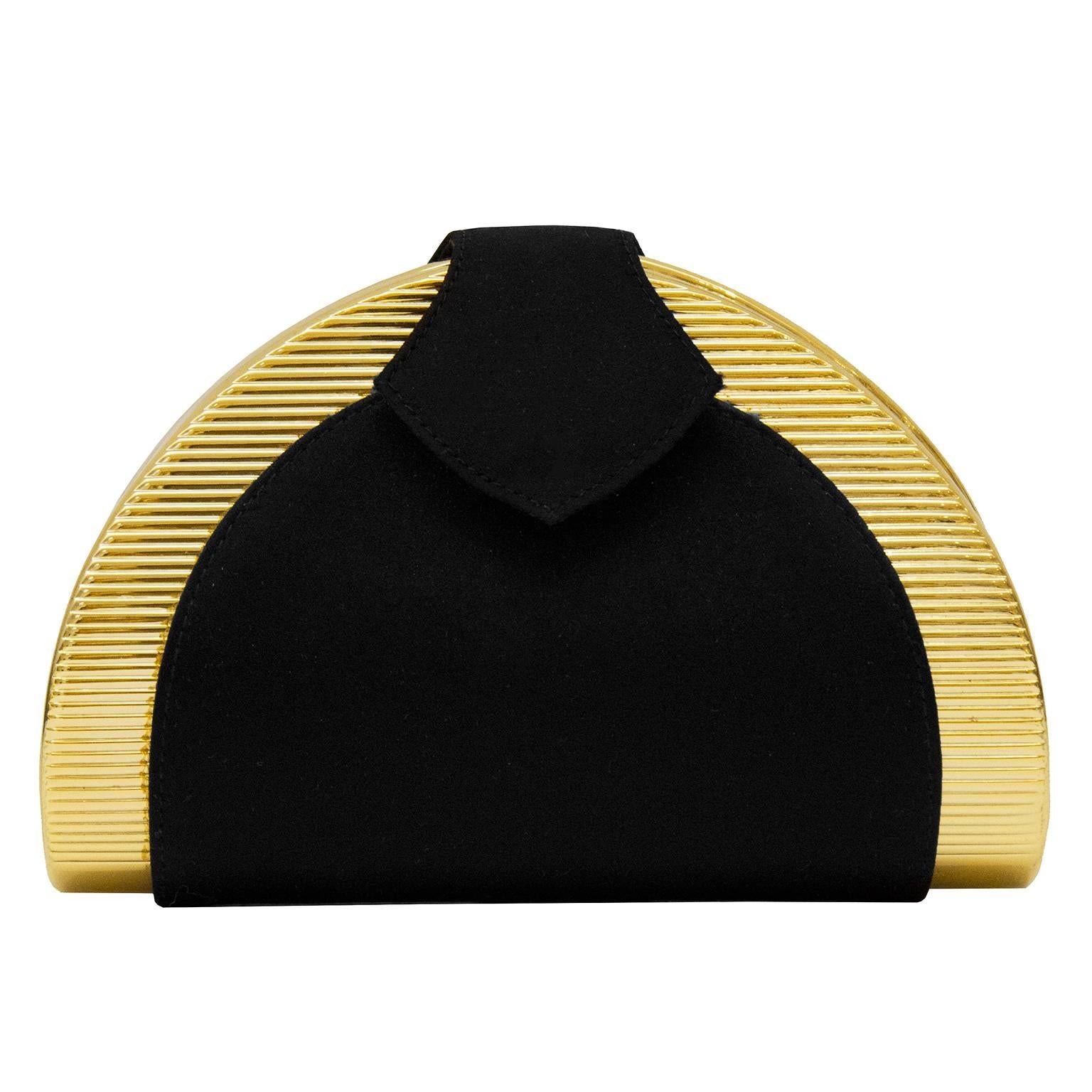 1980s Rodo Black and Gold Evening Clutch 